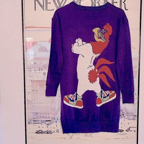 Moschino Fall 2015 Loony Tunes Foghorn Leghorn purple wool sweater dress size S - Picture 2 of 11
